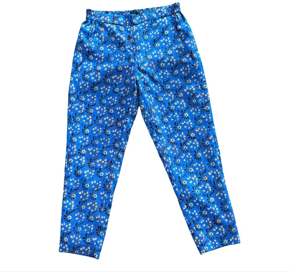 J Crew Women's Cobalt Blue Floral Silky Jogger Dress Pants, pockets, Size 2